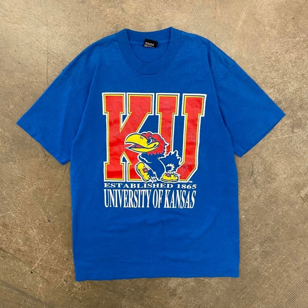 Vintage Kansas Jayhawks KU 90s Single Stitch Screen Stars College T-Shirt Large